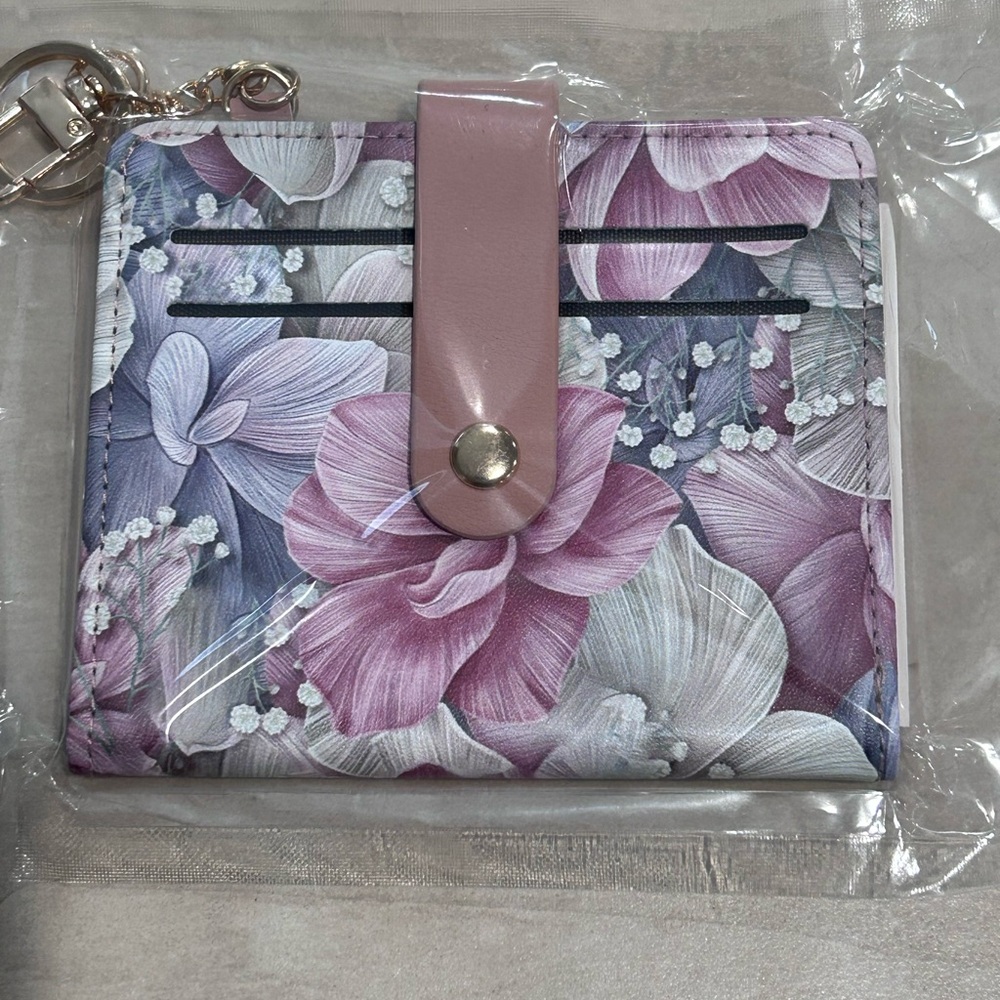 Floral Small Wallets Woman RFID Blocking Leather Credit Card Holder keychain NEW